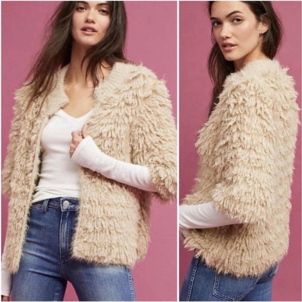 KNITTED & KNOTTED × ANTHROPOLOGIE Talah Wool Blend Shag Cardigan Size Large